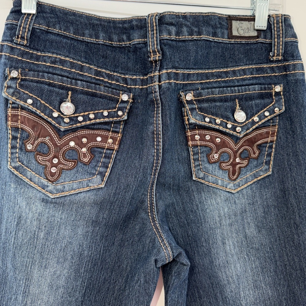 Earl Jeans Dark Blue Embellished Flip Pocket Rhinestone Accents, Women's Size 8 - Picture 2 of 9